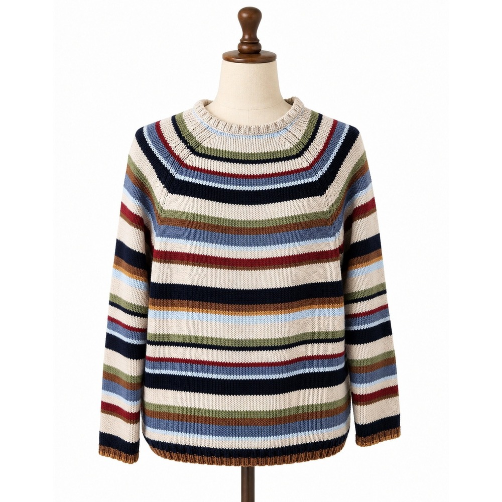 Eddie Bauer Multicolor Striped Cotton Knit Crewneck Sweater Size M Cotton